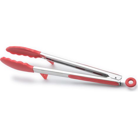 Küchenzange mit rutschfestem, geruchsneutralem Silikongriff und Halterung, rot, 30 cm (12 Zoll), ideal zum Grillen und für Küche und Grill (1/5)