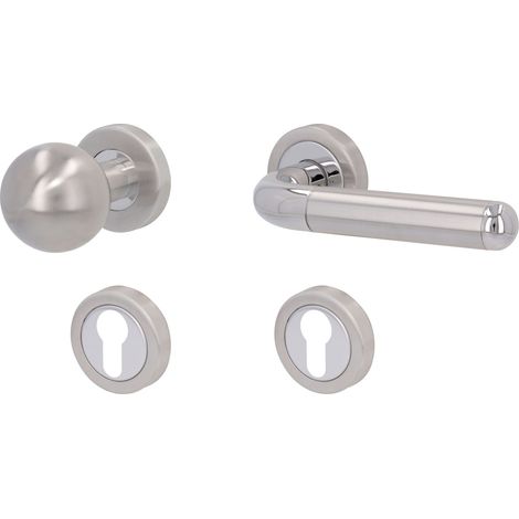 Südmetall Türgriff-Garnitur Rosette Fair VI PZ Edelstahl poliert/satiniert silber Ø 52 mm