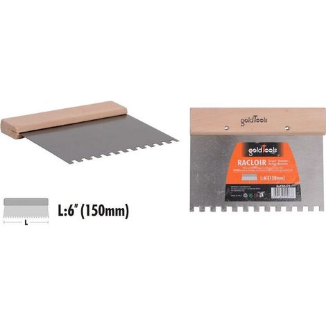 Kaela - Raschietto Spatola Dentato Acciaio Impugnatura Legno 6″ 150 Mm Ferramenta 90473 - (1/2)
