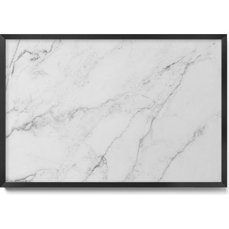 Tableau Magnétique en Métal pour Aimants - Motif Marbre clair délicat - Minimaliste - Cadre Noir - 60x40 cm - Tableau Métallique Aimanté