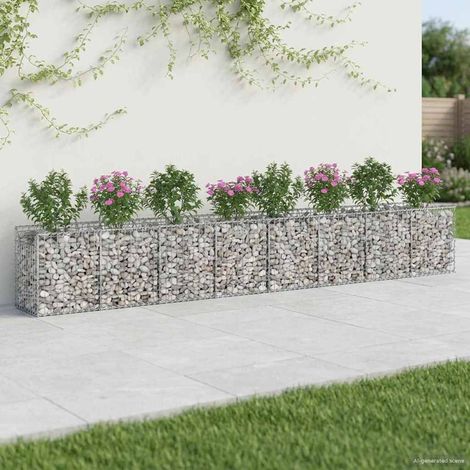 Gabionen Hochbeet 2 pcs Silber 400 x 50 x 60 cm