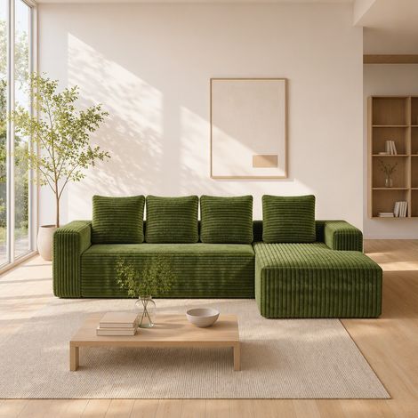 Modulares Ecksofa mit linker Chaiselongue, 261 x 171 x 58 cm, ohne Montage, grün HAVRYA (1/5)