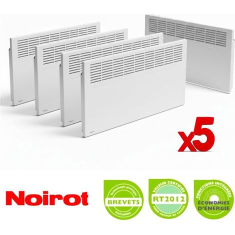 Lot de 5 radiateurs chauffage électrique à inertie Noirot Moby FP 2000W blanc fil pilote 6 ordres