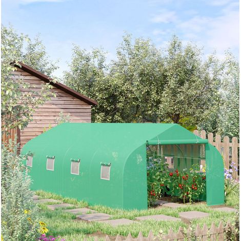 Serre de jardin 595x300x200 cm verte en acier galvanisé avec porte zippée et fenêtres enroulables (1/5)