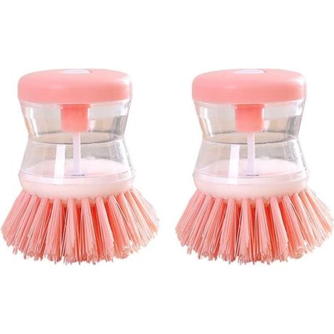 Set mit 2 pinkfarbenen Bürsten für Flüssigseifenspender, ideal für Küchenutensilien und Herdplatten sowie zum Reinigen von Obst und Gemüse. – AquaForge (1/5)