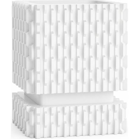 Vaso da fiori moderno bianco con fori di drenaggio e coperchio geometrico