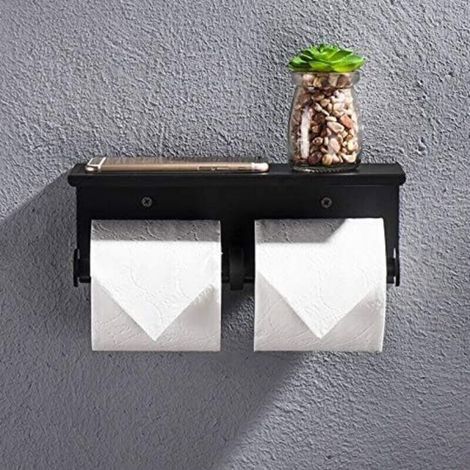 Double toilet roll holder, wall-mounted toilet paper holder with two rolls, 304 stainless steel roll holder, drill-free toilet roll holder for bathroom (black) (1/5)