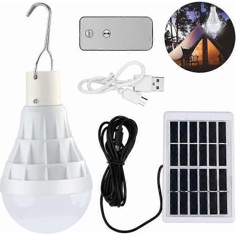 UHOH Solaire aliment Ampoule Led, 12W Lampe Urgence Solaire rechargeable avec tlcommande pour extrieur, randonne, Camping, tente de pche (1/5)