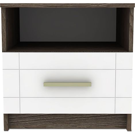 Table de chevet 1 tiroir Tenessil Chêne foncé et Blanc
