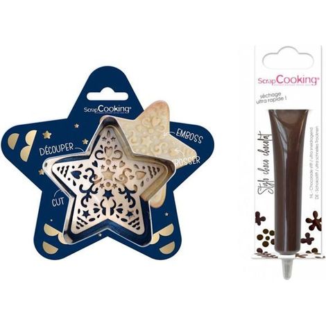 Kit pour biscuit en relief Étoile + Stylo au chocolat marron