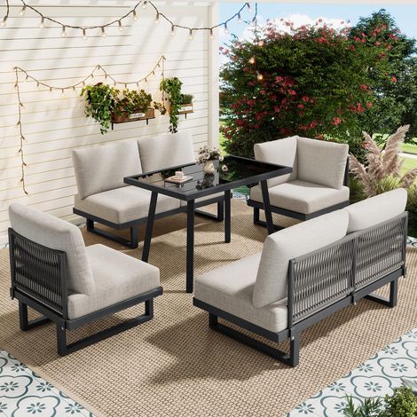 Salon de jardin dînatoire,  240x180x68cm,canapé d'angle modulable convertible en lit de soleil pour terrasse et extérieur ,Gris