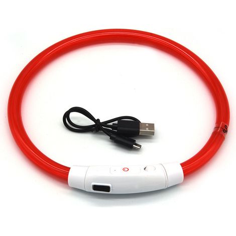 Red, LED Rechargeable Dog Collar with Adjustable Length, Luminous Dog Collar with 3 Lighting Modes, Waterproof Luminous Collar for Small Medium Large Dogs Cats