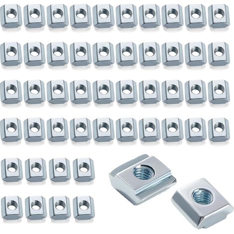 50 Pièces Ecrou M5 Argent,Écrou à Glissière en T pour Profilé d'Aluminium de Série 20,Matériel de Fixation pour Imprimante 3D et Machine CNC,Écrous Coulissants en Acier au Carbone (1/5)