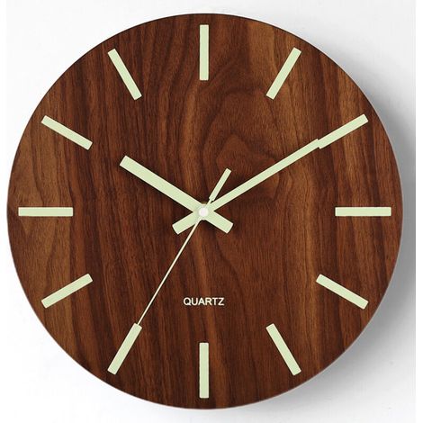 Horloge murale lumineuse de 30 cm, silencieuse (sans tic-tac), veilleuse en bois, horloge murale ronde pour salon et chambre, brille dans le noir – Échelle