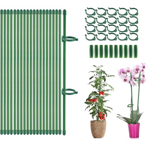 Tuteur Plante Tige, 20 Pièces Tuteur Plante Interieur, 20 Tiges de Plantes Clips, 10 Tiges Tube d'extension, Fixation de Croissance des Plantes, Protègent Les Plantes de l'Inclinaison (1/5)