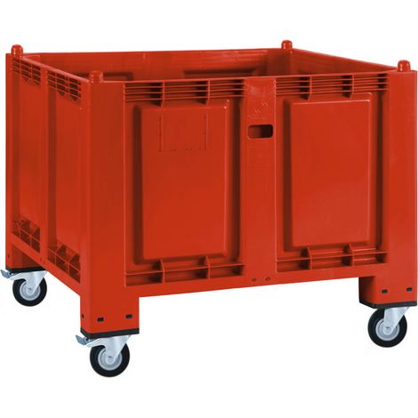 BRB Palettenbox mit 4 Lenkrollen / 2 Rollen mit Feststellbremse, LxBxH 1200x800x1 mm, rot (1/2)