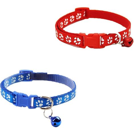 Collier chat avec cloches, boucle de sécurité, libération rapide, boucle réglable, Rouge et bleu, paquet de 2 (1/5)