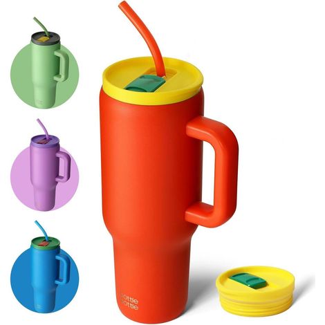 Thermobecher 40oz Edelstahl BPAfrei Strohhalm Griff Orange (1/5)