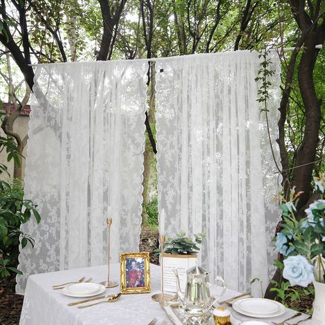 ROSNEK Judith Rideau voilage en dentelle florale 150 x 130 cm panneau transparent passe-tringle Blanc 1 pièce (1/5)