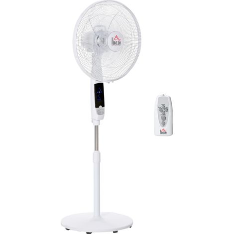 Ventilateur sur pied, 3 vitesses, 3 modes, minuterie, télécommande, 45 x 42 x 118-138 cm, blanc, silencieux, haute efficacité énergétique, design