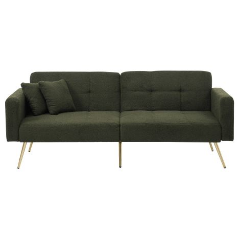 Schlafsofa mit Bettfunktion, verstellbarem Winkel, goldenen Beinen, mit Kissen und seitlichen Aufbewahrungstaschen