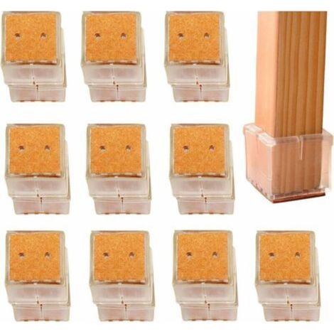 Pack of 20 Chair Leg Protectors, 20 Square Silicone Pads for Furniture Legs, Floor Scratch Protectors for Chair Caps 30-35 mm - Transparent (Square/3-3.5 cm) (1/5)
