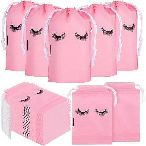 100 sachets roses de soins après pose d'extensions de cils pour clientes, pochettes cadeaux et maquillage (1/5)