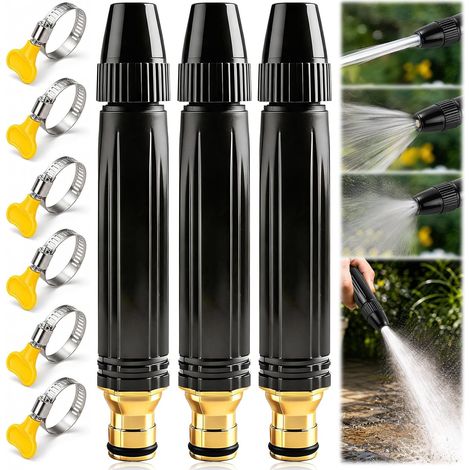 Set mit 3 360°-Hochdruck-Schlauchdüsen, Hochdruck-Bewässerungsdüse, robustem, verstellbarem Handsprühaufsatz, Hochdruckdüse für Gartenschlauch, Rasen und Hof (1/5)