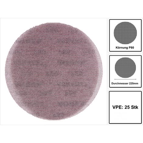 Mirka Abranet Netz-Schleifscheiben Ø 225 mm Klett / Korn P80 / 25 Stk / zum Schleifen von Holz, Spachtel, Lack, Kunststoff / 5422302580