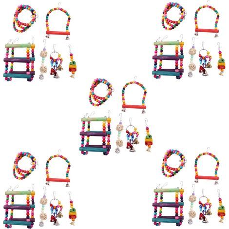 30 Pièces Oiseau Perroquet Jouets, Oiseau Swing Jouet Coloré à Mâcher Suspendus Hamac Balançoire Clochette Animaux