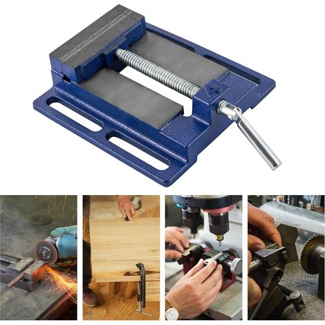 Étau pour perceuse - 100 mm - Largeur de mâchoire - Bleu 45  - Acier - Étau de précision - En fonte - Poignée antidérapante - Petit 4,4 lbs - Pour bois et métal