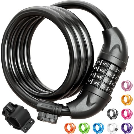 Fahrradschloss, 1,2 m Diebstahlsicherungskabel, 1,27 cm zurücksetzbarer Zahlencode mit Montagehalterung, geeignet für Fahrräder, Elektroroller und Motorräder.