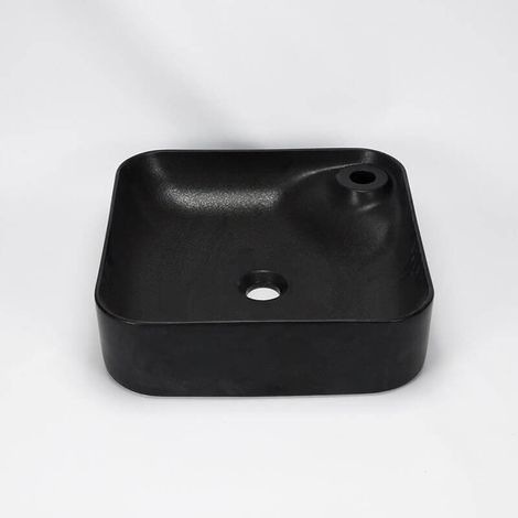 Rue Du Bain – Vasque à poser carrée en céramique noir mat 42x42 cm – Plage de robinetterie percée – Sans trop plein – Hauteur 12 cm (1/5)