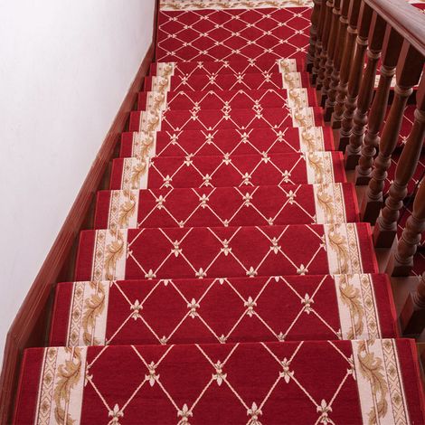Tapis d'escalier antidérapant, tapis en caoutchouc antidérapant, tapis d'escalier à motif floral rouge 26x75cm (1/4)