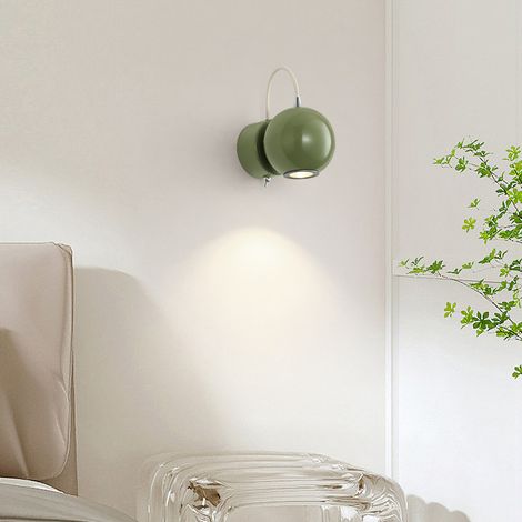 Applique Murale LED Nordique Style Crème, Lampe de Chevet Moderne avec Angle Réglable et Fixation Magnétique, Éclairage Décoratif Minimaliste pour Chambre à Coucher, Lumière Chaude (Modèle 6235 Vert)-