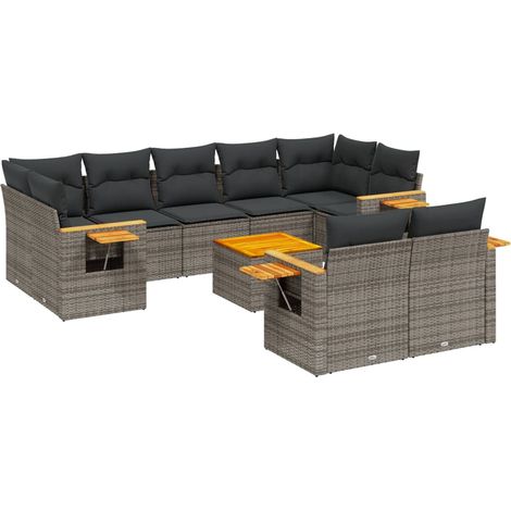 vidaXL Set Divano da Giardino 10 pz con Cuscini Grigio in Polyrattan (1/5)