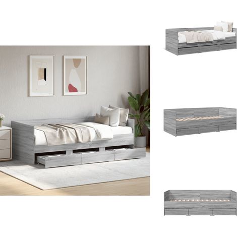 Lit de jour avec tiroirs sans matelas sonoma gris 100x200 cm - Lit Deux Places - Canapé Lit - Meuble Multifonctionnel - Rangements Intégrés - Tiroir Coulissant (1/5)