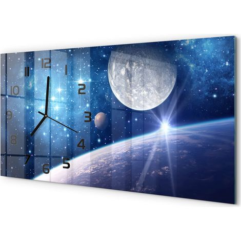 Horloge Murale XXL 60x30 cm Design Moderne en Verre Trempé Salon Salle à Manger Lune (1/5)