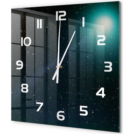 Grande Horloge Murale Carrée Maison Verre Trempé Silencieuse Design Moderne Élégant Galaxie 60x60 cm
