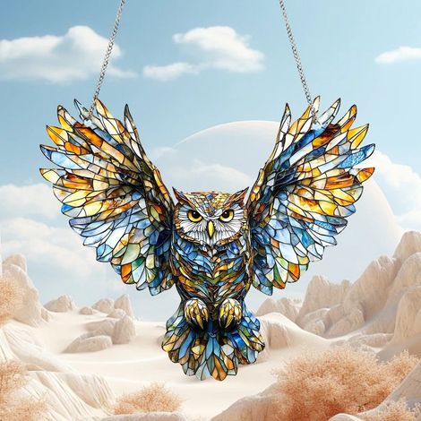 Pendentif Hibou - Décoration Murale Extérieure et Intérieure - Acrylique - 20 x 17 cm - Pour Arbre de Noël, Fenêtre, Porche - 1 Pièce (1/5)