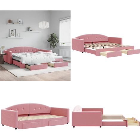 vidaXL Lit de jour avec gigogne et tiroirs rose 100x200 cm velours (1/5)