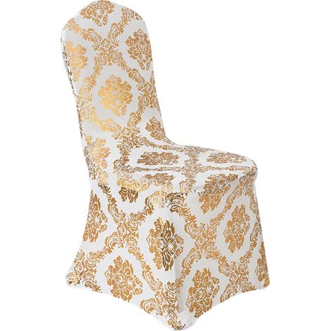 Housse De Chaise - Élastique En Spandex - Motif Fleur Or - Pour Chaise De Banquet - Lot De 4
