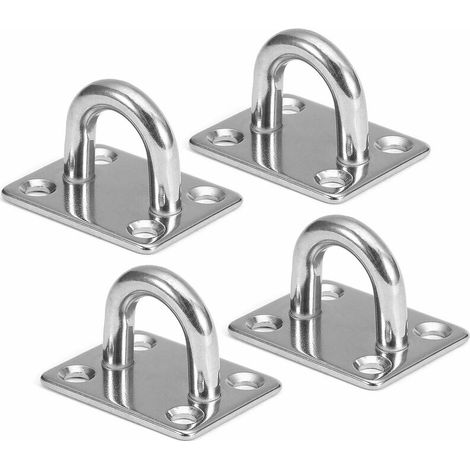 M6 Heavy Duty Pad Eye Plate, 304 Stainless Steel Oblong Eye Pad Plate, Staple Ring Hook Loop U-Shaped Sail Shade Marine Hardware, Wall Ceiling Hammock Hooks Hanger for Swing Suspension(4Pcs) (1/5)