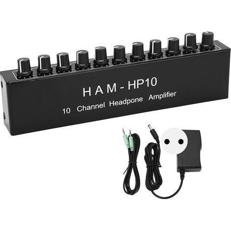 10-Kanal-Stereo-Audio-Splitter mit Kopfhörerverstärker und individueller Lautstärkeregelung, EU-Stecker 100–240 V (1/5)