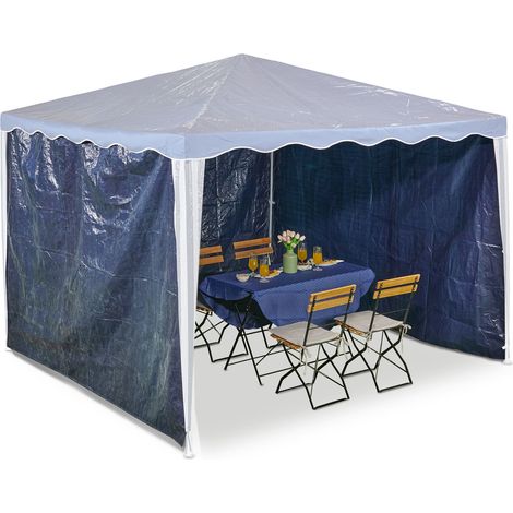Relaxdays Tende Laterali per Gazebo 2x3 m, Set 3, Telo Impermeabile, Pareti in PE con Chiusure a Strappo, Blu Scuro (1/5)