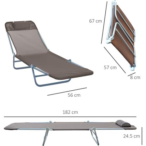 Transat, chaise longue de jardin, chaise longue relaxante, chaise longue à deux pieds, marron, pliable pour jardin et terrasse, résistant aux intempéries et confortable (1/5)