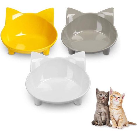 Juego de 3 comederos para gatos - Comederos multiusos antideslizantes para mascotas con base de goma - Gris, blanco y amarillo (1/5)