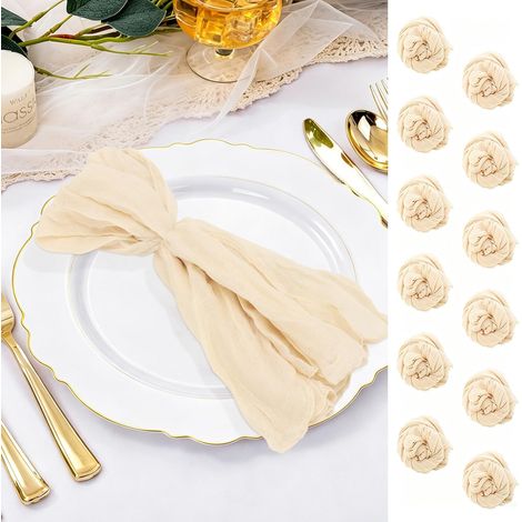 Lot de 12 Serviettes en Gaze 50 x 50 cm, Serviettes en Mousseline froissée, Décoration de Table Douce, Lavable et réutilisable, pour fêtes, Mariages, Anniversaires, fêtes à la Maison (Beige) (1/5)