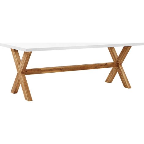 Tavolo da Giardino per 8 Persone Bianco con Gambe in Legno 200 x 100 cm Olbia