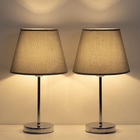 Lot de 2 petites lampes de chevet avec abat-jour en tissu gris et cadre en métal pour chambre à coucher, salon, bureau (1/5)